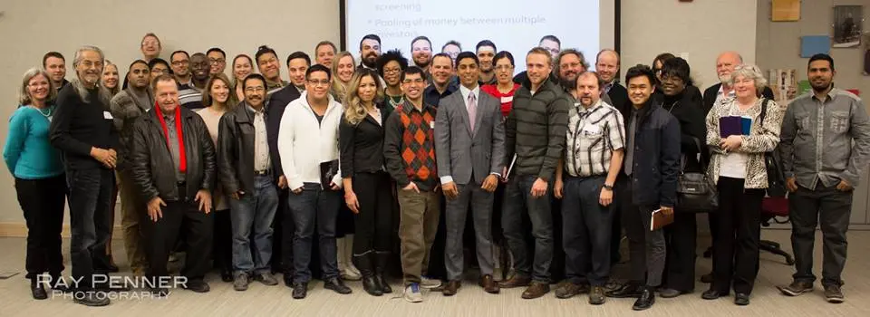 Community members gathered for a business presentation